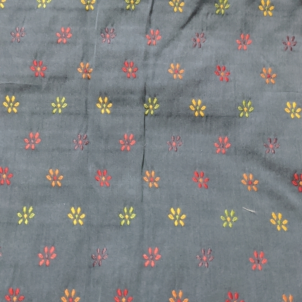 BLUE with Red Orange Yellow Purple Embroidered Flowers Fabric Material 56" x 25"
